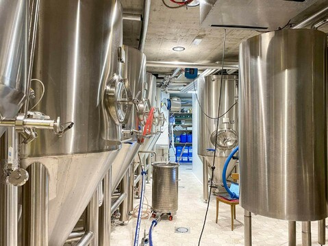 View into the fermentation cellar of the Gassl Bräu